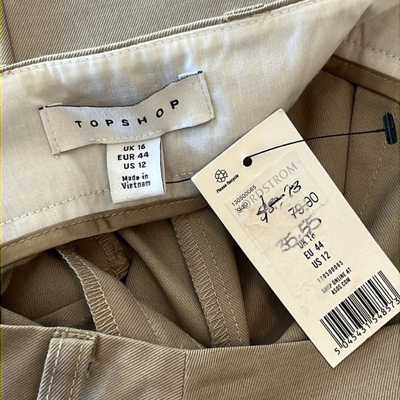 TOPSHOP NWT WIDE LEG PLEATED TAN TROUSERS- Size 12 - Picture 4 of 9